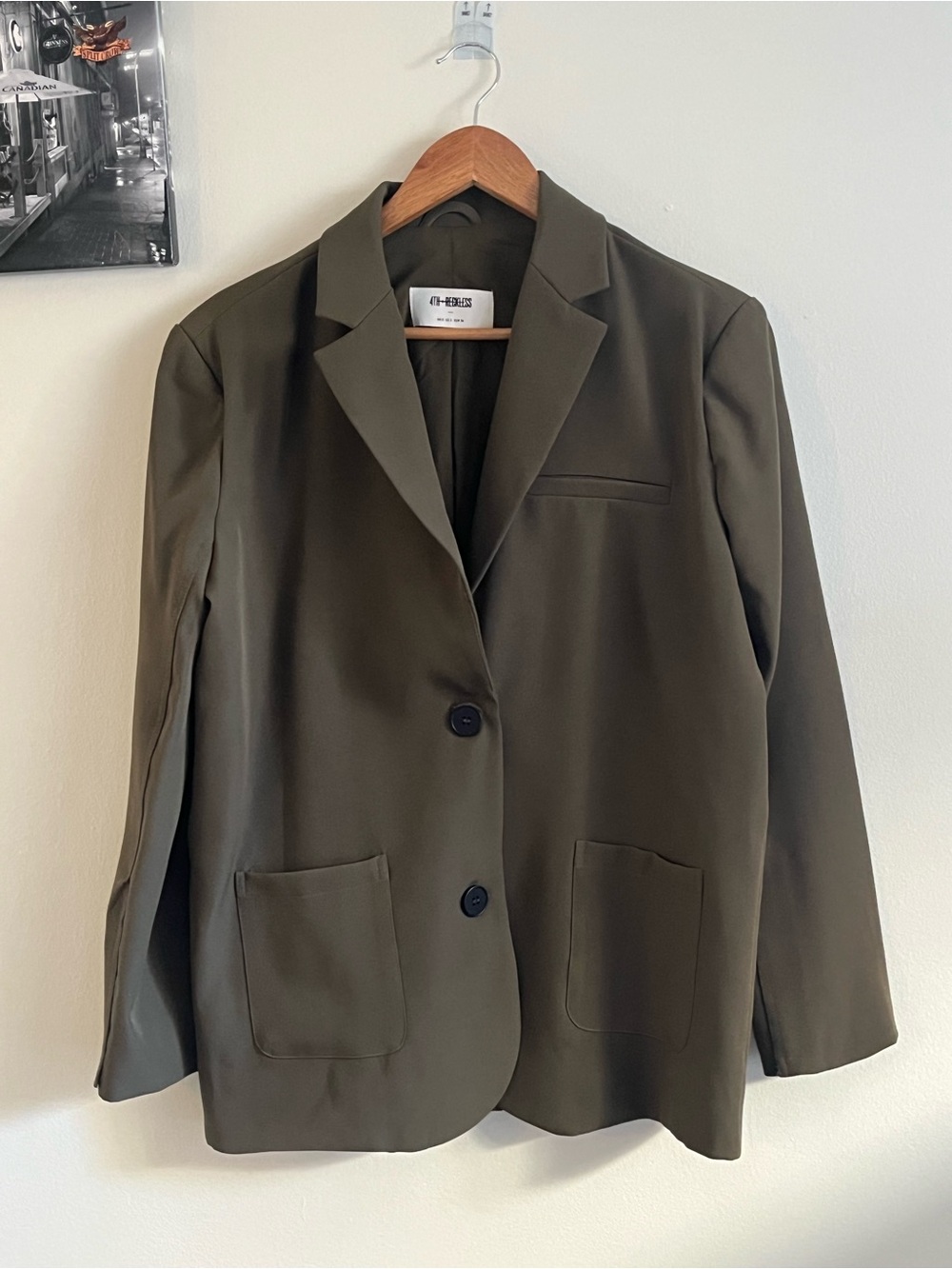 4th & Reckless oversized blazer in khaki Green- Size Small will fit M to L - Picture 5 of 13